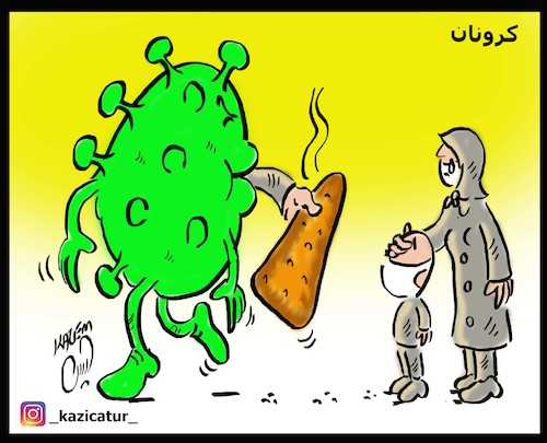 Cartoon: corona and poor family (medium) by Hossein Kazem tagged corona,and,poor,family