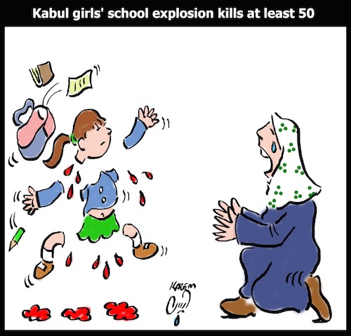 Cartoon: Kabul girls school explosion (medium) by Hossein Kazem tagged kabul,girls,school,explosion
