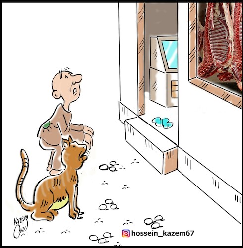 Cartoon: poor and cat (medium) by Hossein Kazem tagged poor