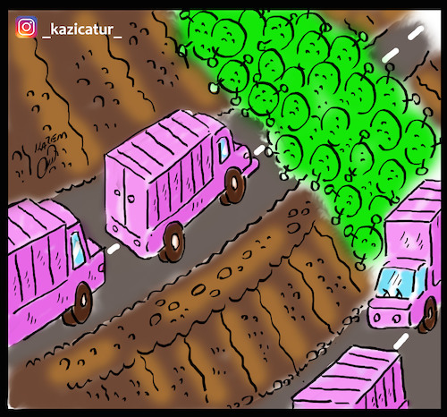 Cartoon: truckers in england (medium) by Hossein Kazem tagged truckers,in,england