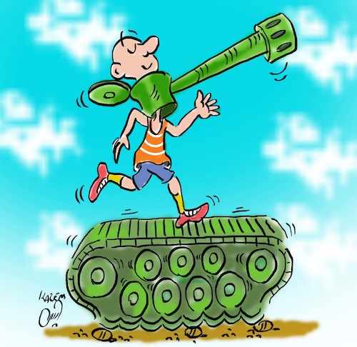 Cartoon: without war on the treadmill (medium) by Hossein Kazem tagged without,war,on,the,treadmill