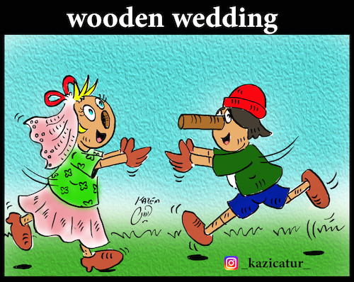 Cartoon: wooden wedding (medium) by Hossein Kazem tagged wooden,wedding