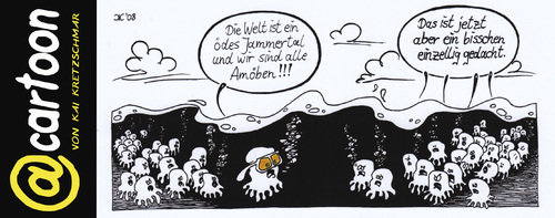Cartoon: Amöben (medium) by kunstkai tagged amöbe,kunstkai,cartoon,ursuppe,brille,politik,masse,volk,über,den,tellerrand,schauen