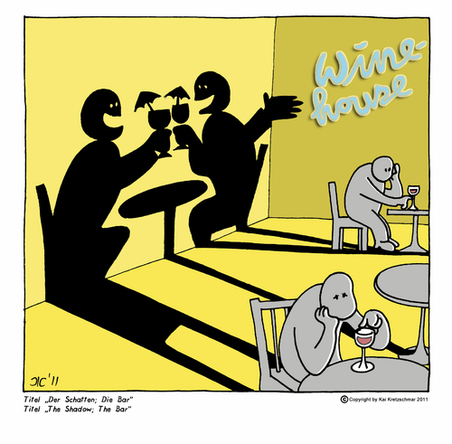 Cartoon: Die Bar (medium) by kunstkai tagged bar,einsamkeit,stadt,bodega,winehouse,schatten,gesellschaft,freunde,cocktail,wein,gemütlich,allein,kunstkai,kai,kretzschmar,kult,kunst