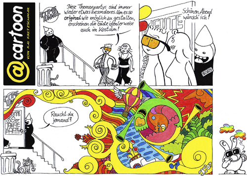 Cartoon: Rauchverbot - 60er Jahre Party (medium) by kunstkai tagged time,katze,türsteher,sonnenbrille,hase,dani,etcar,farbe,party,qualm,drogenmissbrauch,drogen,zigaretten,gras,rammler,beatles,sixties,60er,rauchverbot,rauchen,kretzschmar,kai,kunstkai,lustig,cartoon,etcartoon,tunnel
