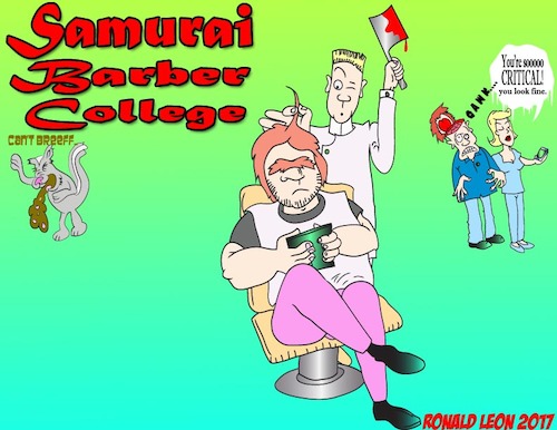 Cartoon: Samurai Barber College (medium) by DaD O Matic tagged samurai,hair,college,school,barber