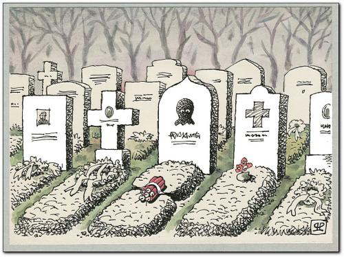 Cartoon: churchyard (medium) by penapai tagged terrorist,,terrorist,attentat,bombenanschlag,sprengen,islam,muslim,allah,jihad,al qaida,osama bin laden,afghanistan,irak,grabstein,friedhof,himmel,kuran,kirche,glaube,al,qaida,osama,bin,laden