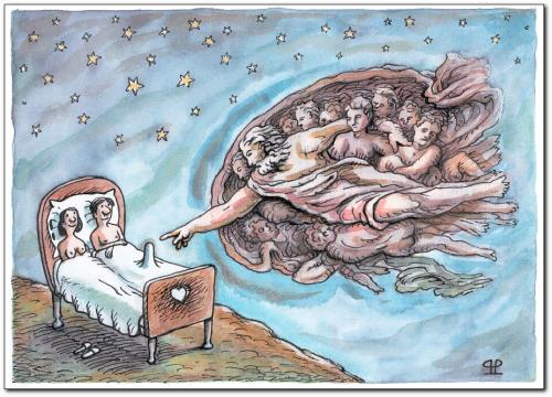 Cartoon: creation 1 (medium) by penapai tagged help,michelangelo,gemälde,kunst,gott,himmel,erschaffung,beziehung,paar,mann,frau,bett,geschlechtsverkehr,potenz,geschlechtsteil,penis,glied,impotenz,hilfe,unterstützung