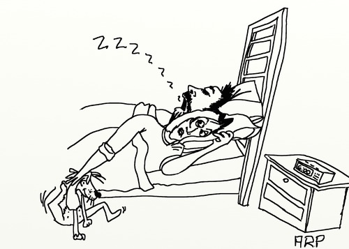 Cartoon: BAD NIGHTS SLEEP (medium) by tonyp tagged arp,sleeping,dog,scratching,bed,wife