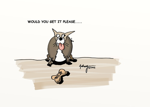 Cartoon: get it please (medium) by tonyp tagged dog,fat,lazy,arp,arptoons,wacom,cartoons