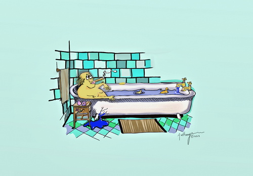 Cartoon: tub (medium) by tonyp tagged ipad,music,dreams,space,cartoons,wacom,arptoons,pot,cats,costal,feet,water,arp,tonyp,camera