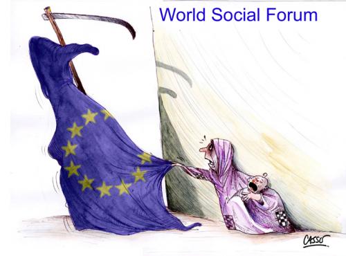 Cartoon: World Social Forum (medium) by Carlos Augusto tagged poverty,third,world,hunger,social,forum,europe