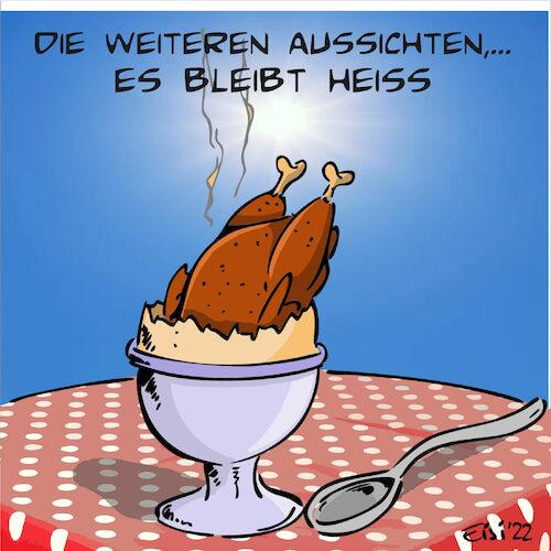 Cartoon: Frühstücksgrillhänchen (medium) by eisi tagged klimawandel,hitze
