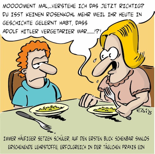 Cartoon: Non scholae sed vitae discimus (medium) by eisi tagged schüler,rosenkohl,eltern,lehrstoffe