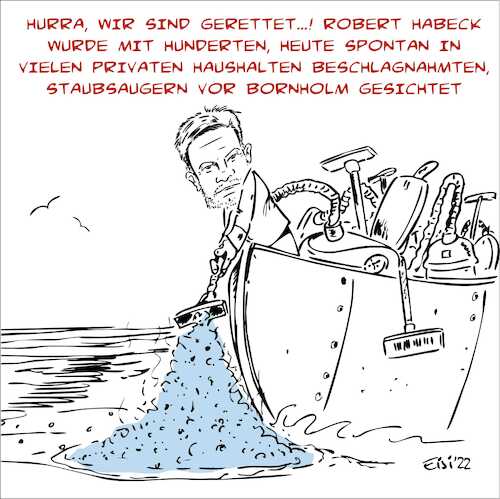 Cartoon: Robert Habeck vor Bornholm (medium) by eisi tagged gasleck,nordstream2,habeck,saugen