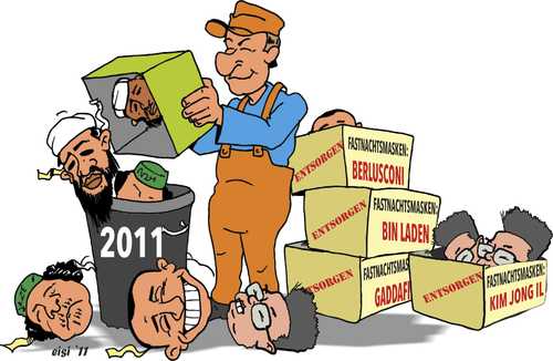 Cartoon: Schurkenentsorgung (medium) by eisi tagged diktatoren,schurken,böse,buben,götterdämmerung