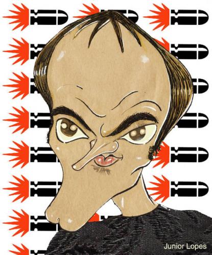 Cartoon: Tarantino (medium) by juniorlopes tagged movies,caricature,quentin tarantino,regisseur,hollywood,traumfabrik,karikatur,illustration,berühmt,star,pulp fiction,reservoir dogs,kill bill,kontrovers,kritik,brutal,fsk,zensierung,schneiden,director cut,oscar,drehbuch,kamera