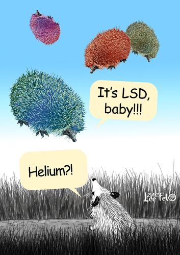 Cartoon: hedgehog talk (medium) by LeeFelo tagged sky,floating,thorny,tripping,high,colorful,flying,grey,acid,lsd,hedgehog
