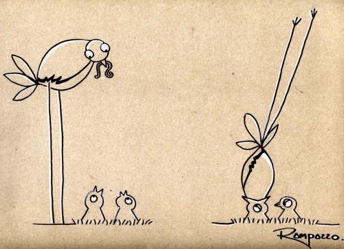 Cartoon: Ingratitude (medium) by Marcelo Rampazzo tagged ingratitude,,dankbarkeit,undankbarkeit,vögel,tiere,nachwuchs,kinder,babies,wurm,nahrung,essen,fütterung,futter,füttern,lebensmittel,natur,gier