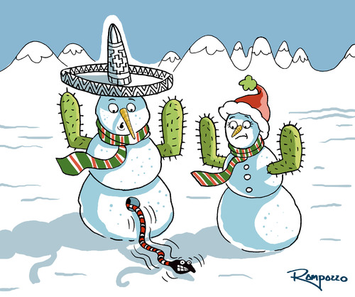 Cartoon: Mexico (medium) by Marcelo Rampazzo tagged mexico,global,warming,cold,mexiko,globale erwärmung,klimawandel,sex,schnee,winter,kalt,schneemann,globale,erwärmung