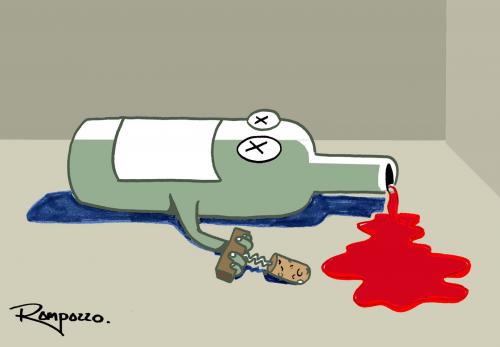 Cartoon: suicide wine (medium) by Marcelo Rampazzo tagged suicide,wine,,selbsmord,wein,getränk,alkohol,trinken,lebensmittel,nahrung,weinflasche,flasche,korken,entkorken,blut,auslaufen,tod,sterben