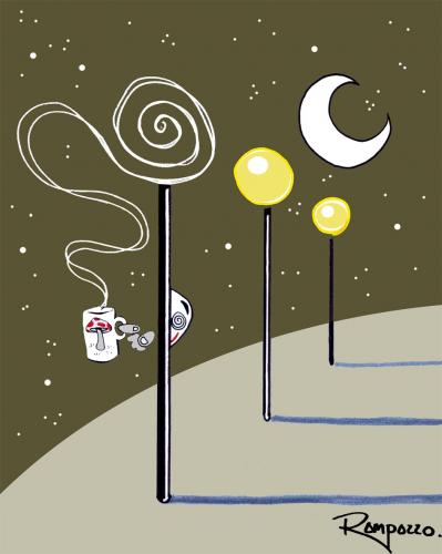 Cartoon: Tea (medium) by Marcelo Rampazzo tagged tea,,laterne,nacht,stadt,tee,getränk,trinken,bizarr,dampf,licht,lampe,mond