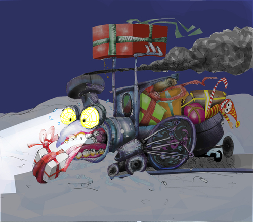 Cartoon: overnight a Christmas train... (medium) by ivo tagged wow