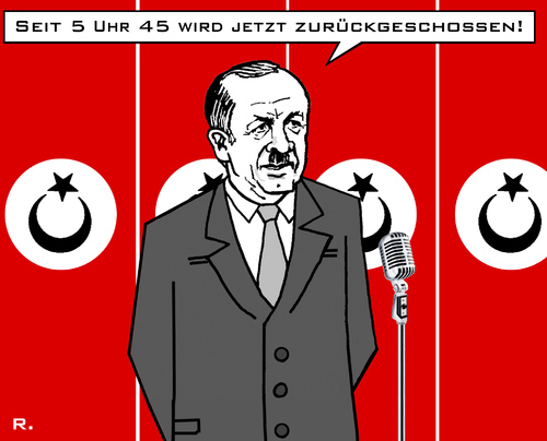 Cartoon: Pseudo-Putsch? (medium) by RachelGold tagged türkei,erdogan,faschismus,diktatur,militär,putsch,inszenierung