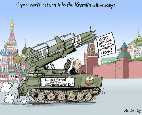 Cartoon: In a Tank.. (medium) by MarkusSzy tagged tank,armament,campaign,election,putin,russia