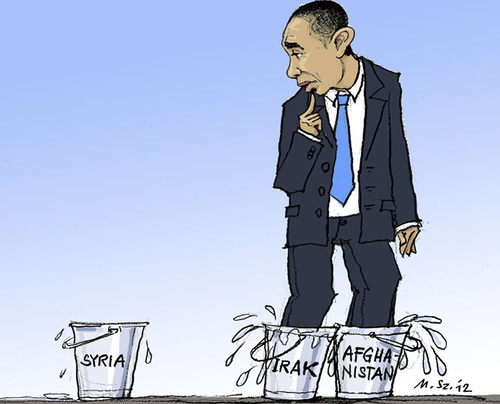Cartoon: Intervention in Syria? (medium) by MarkusSzy tagged usa,syria,military,intervention,obama,buckets