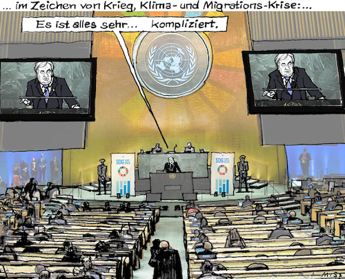 Cartoon: UNO-Vollversammlung (medium) by MarkusSzy tagged uno,vollversammlung,new,york,krisen,klima,krieg,armut