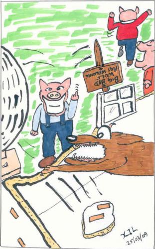 Cartoon: Three Little Pigs Revenge (medium) by chriswannell tagged pigs,wolf