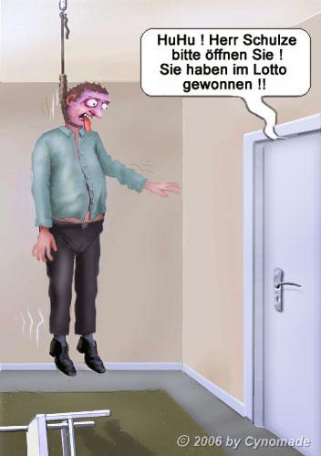Cartoon: Spätes Glück ! (medium) by moonman tagged suizid,lotto,warteschleife