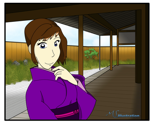 Cartoon: Yukaris Garten (medium) by ms-illustration tagged garten,terrasse,garden,kimono,yukari,summer