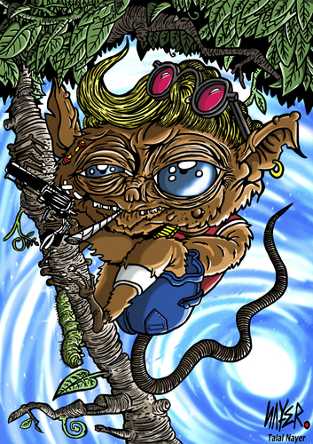Cartoon: Hristo The Tarsier (medium) by Nayer tagged weird,pistol,criminal,cute,animals,mokey,tarsier,dope,drugs