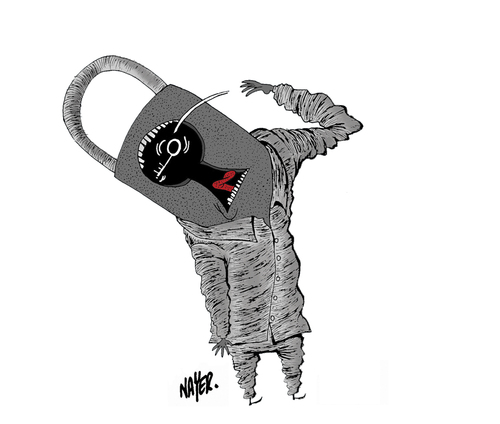 Cartoon: The Key (medium) by Nayer tagged key,problem,locked,mind,minded