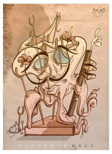 Cartoon: Salvador Dali (medium) by Dirk ESchulz tagged dirk,erik,schulz,salvador dali,skurril,traumdeutung,traumwelt,traum,traumdarstellung,zeit,verflüssigung,zerlaufen,surreal,surrealismus,maler,künstler,portrait,illustration,karikatur,hommage,selbstdarstellung,brennende giraffe,salvador,dali,zerinnende,brennende,giraffe,verrücktheit,exzentrik,bizarr,schrullig,sonderbar,spleen,andersartig,anders,abweichend,sozialer mittelpunkt,gesellschaft,ausschluss,toleranz,individuum,skurrilität,gesellschaftsfähig,verschroben,absonderlich,kautzig,eigenwillig,sozialer,mittelpunkt