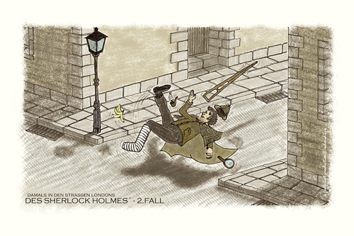 Cartoon: sherlock holmes (medium) by schmidibus tagged berühmtheit,wortspiel,kriminalität,straßen,fall,zweiter,london,holmes,sherlock,detektiv