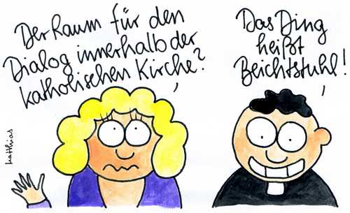 Cartoon: Dialog in der katholischen Kirch (medium) by Matthias Schlechta tagged religion,kirche,katholiken,katholizismus,beichte,sühne,schuld,sünde,glaube,beichtstuhl,priester,dialog