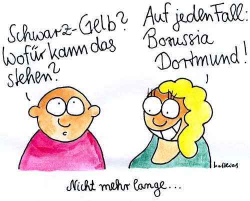 Cartoon: Schwarz-Gelb (medium) by Matthias Schlechta tagged wahl,fdp,schwarz,gelb,regierung,koalition,bundestag,bundestagswahl,borussia,dortmund,fußball,farben,parteien,liberale,union,cdu,csu,fünf,prozent,hürde