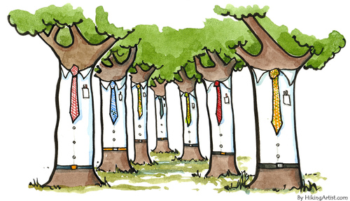 Cartoon: Business trees (medium) by Frits Ahlefeldt tagged climate,environment,green,trees,tie,business,group,meeting,people,ecology,eco