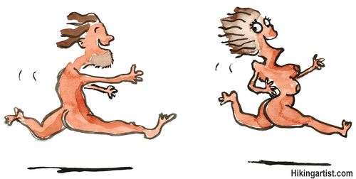 Cartoon: Early communication (medium) by Frits Ahlefeldt tagged naked,man,woman,chasing,love,family,running,prehistoric,paradise,romance,game