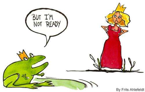 Cartoon: The unprepared frog (medium) by Frits Ahlefeldt tagged prince,frog,princess,ferrytale,love,illustration,pond,story,engagement