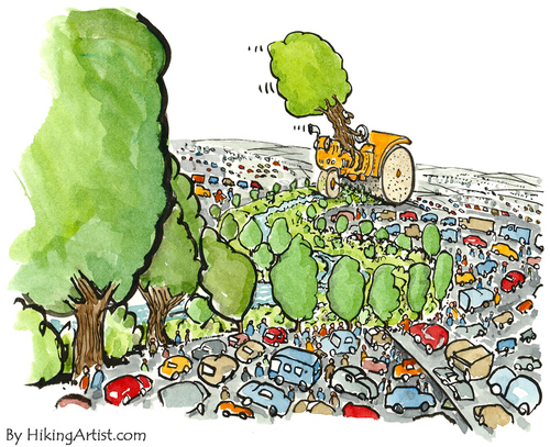 Cartoon: Tree going crazy (medium) by Frits Ahlefeldt tagged cars,trees,nature,environment,green,climate,change,biodiversity,future,global,warming,fun,cartoon,humor,frits,powerpoint