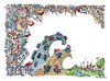 Cartoon: waves of urban life (small) by Frits Ahlefeldt tagged eco,ecology,sustainability,indians,city,town,cityplanning,urbanity,architecture