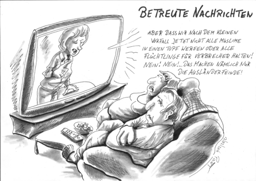 Cartoon: Betreute Nachrichten (medium) by Parallelallee tagged flüchtlinge,muslime,medien,lügenpresse