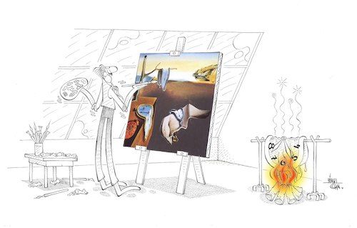 Cartoon: The Persistence of Memory (medium) by yukselcan tagged dali,painting,art,artist,painter,melt,clock,fire