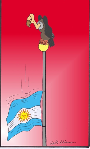 Cartoon: Argentinien rutscht erneut in di (medium) by kader altunova tagged argentinien,pleite,flagge,geier