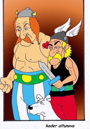 Cartoon: asterix und obelix (medium) by kader altunova tagged asterix,obelix,idefix,comics,wildschwein,rom,römer,helm,schwert