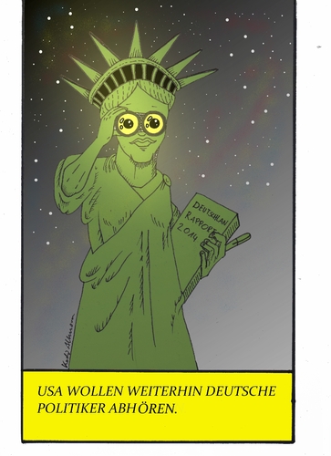 Cartoon: freiheitsstatue (medium) by kader altunova tagged liberty,lady,deutschland,spitzeln,freiheitsstatue,politiker,usa